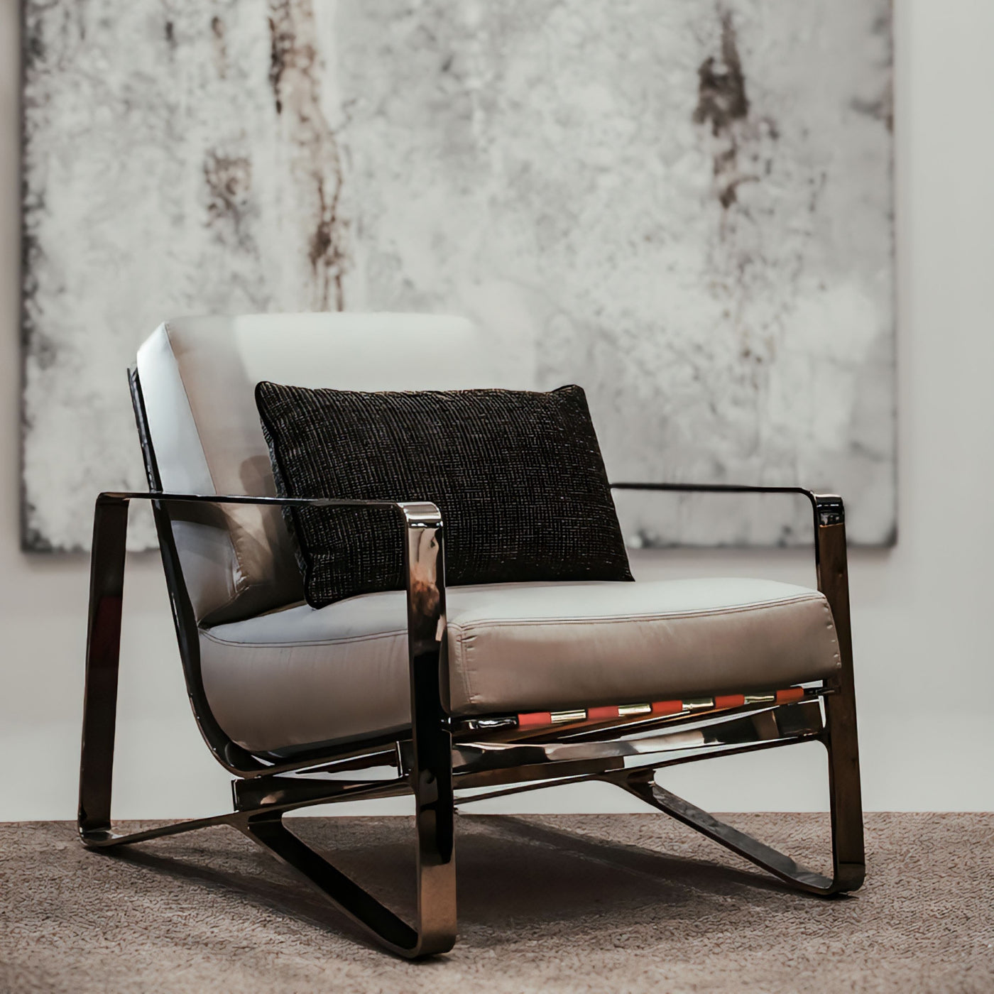 Omura Leather Arm Chair with Chrome - Holly Hunt