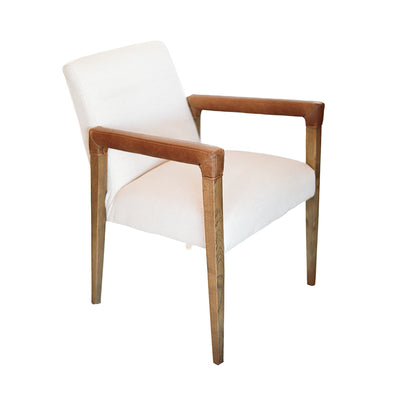 Off White Leather Arm Dining Chair